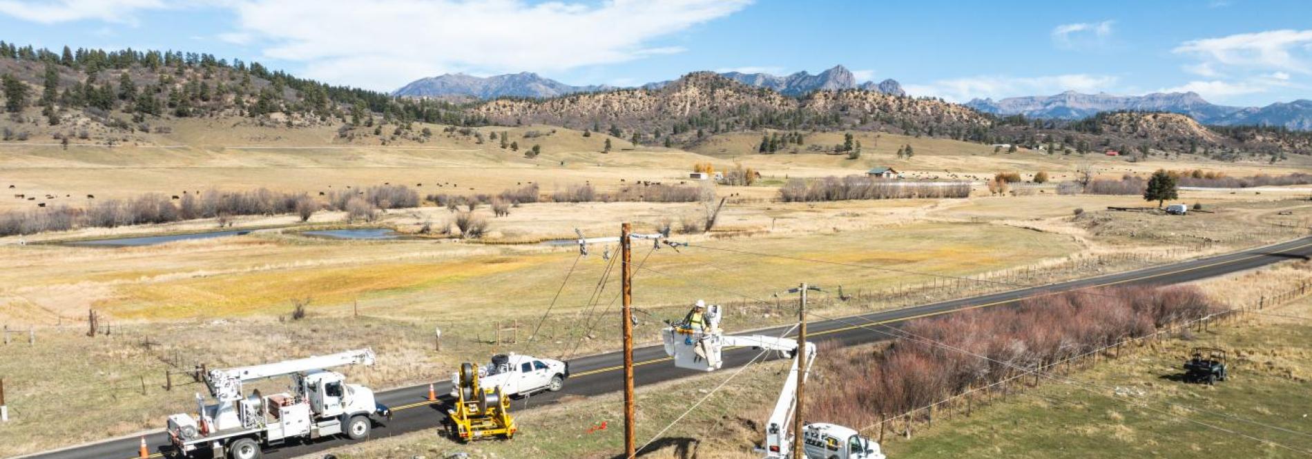 Bucket trucks working in Pagosa Springs