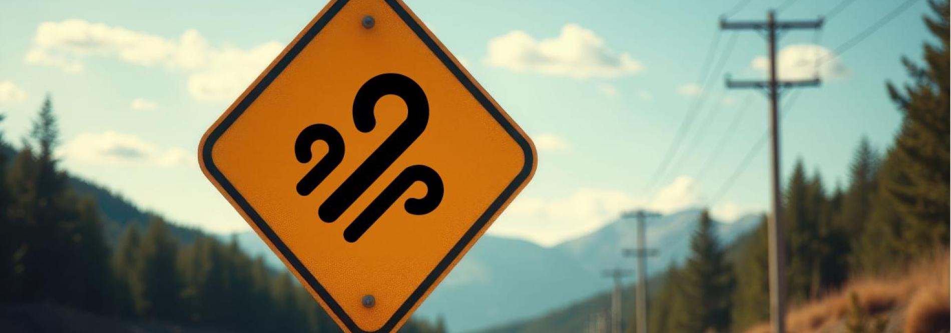 road sign warning of wind